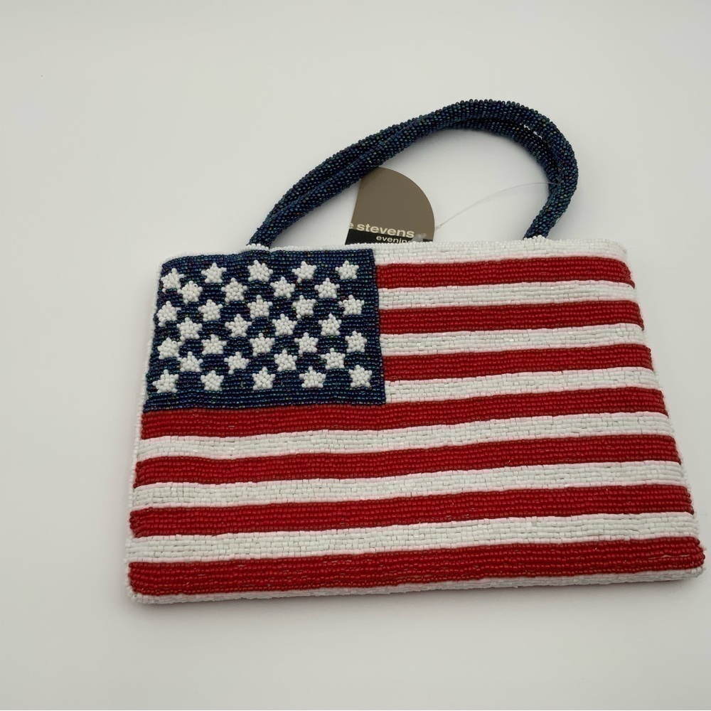 NWT Vintage Valerie Stevens American Flag Evening Bag Beaded Purse Handbag - Picture 2 of 4
